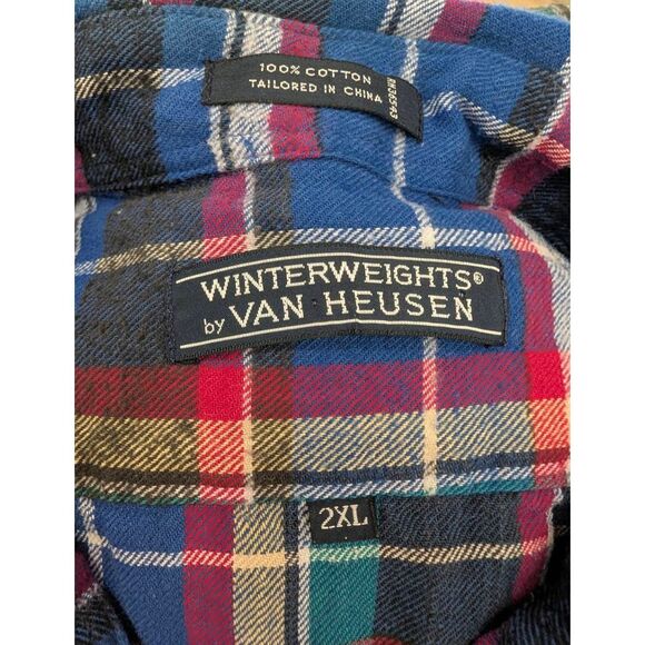 Van Heusen Winterweights Men’s 2XL Plaid Flannel Shirt Blue Red Long Sleeve - Picture 7 of 8